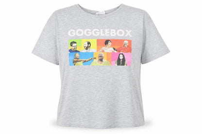 Front view of Gogglebox women’s grey basic t-shirt, size UK 12, - gogglebox