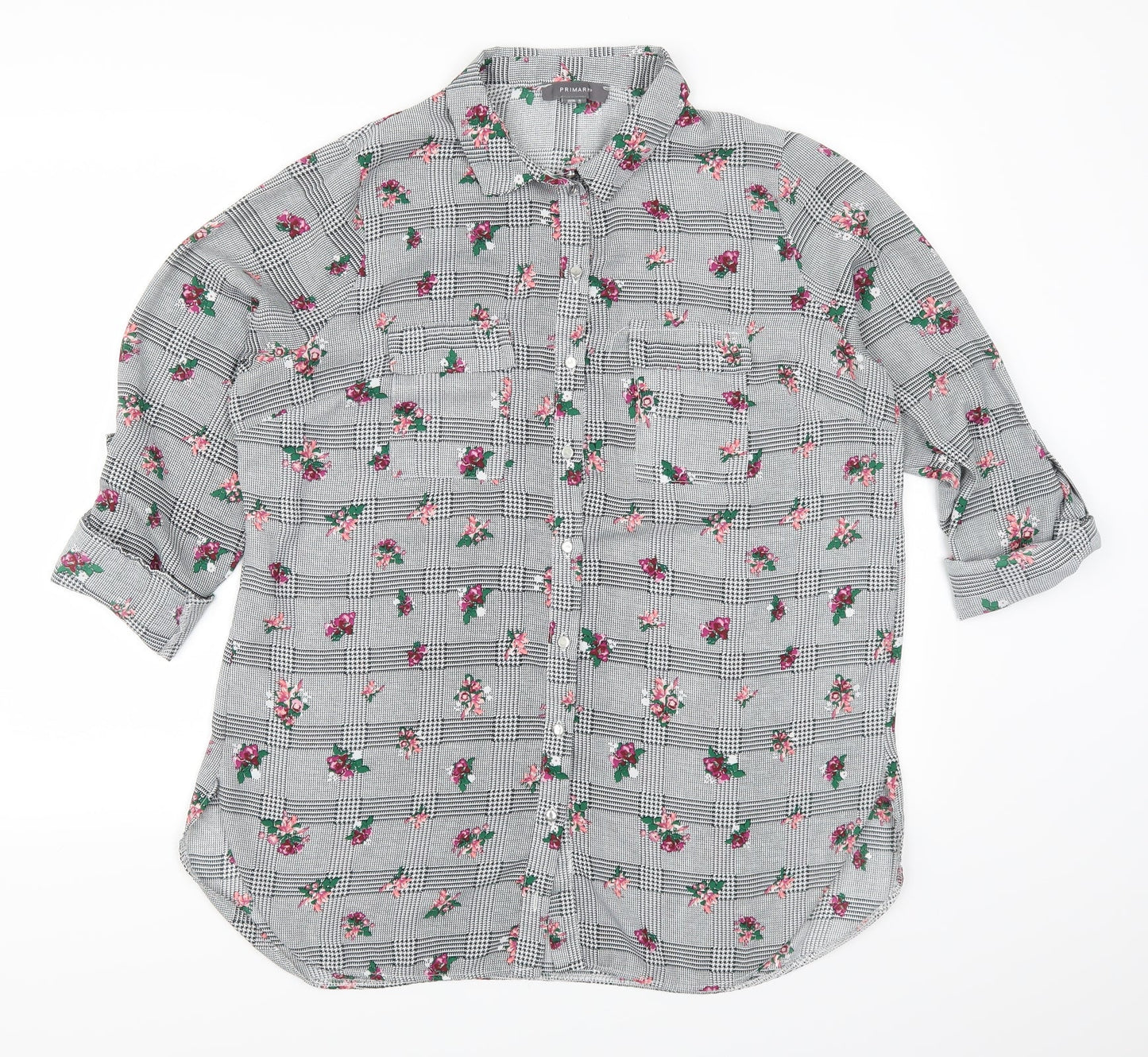 Primark Womens Grey Floral  Basic Button-Up Size 16