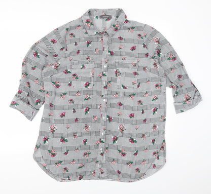 Primark Womens Grey Floral  Basic Button-Up Size 16
