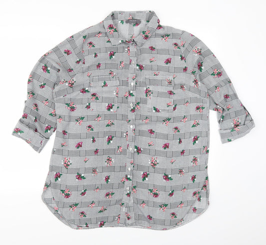 Primark Womens Grey Floral  Basic Button-Up Size 16