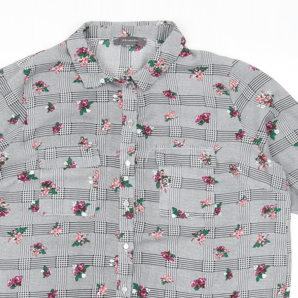 Primark Womens Grey Floral  Basic Button-Up Size 16