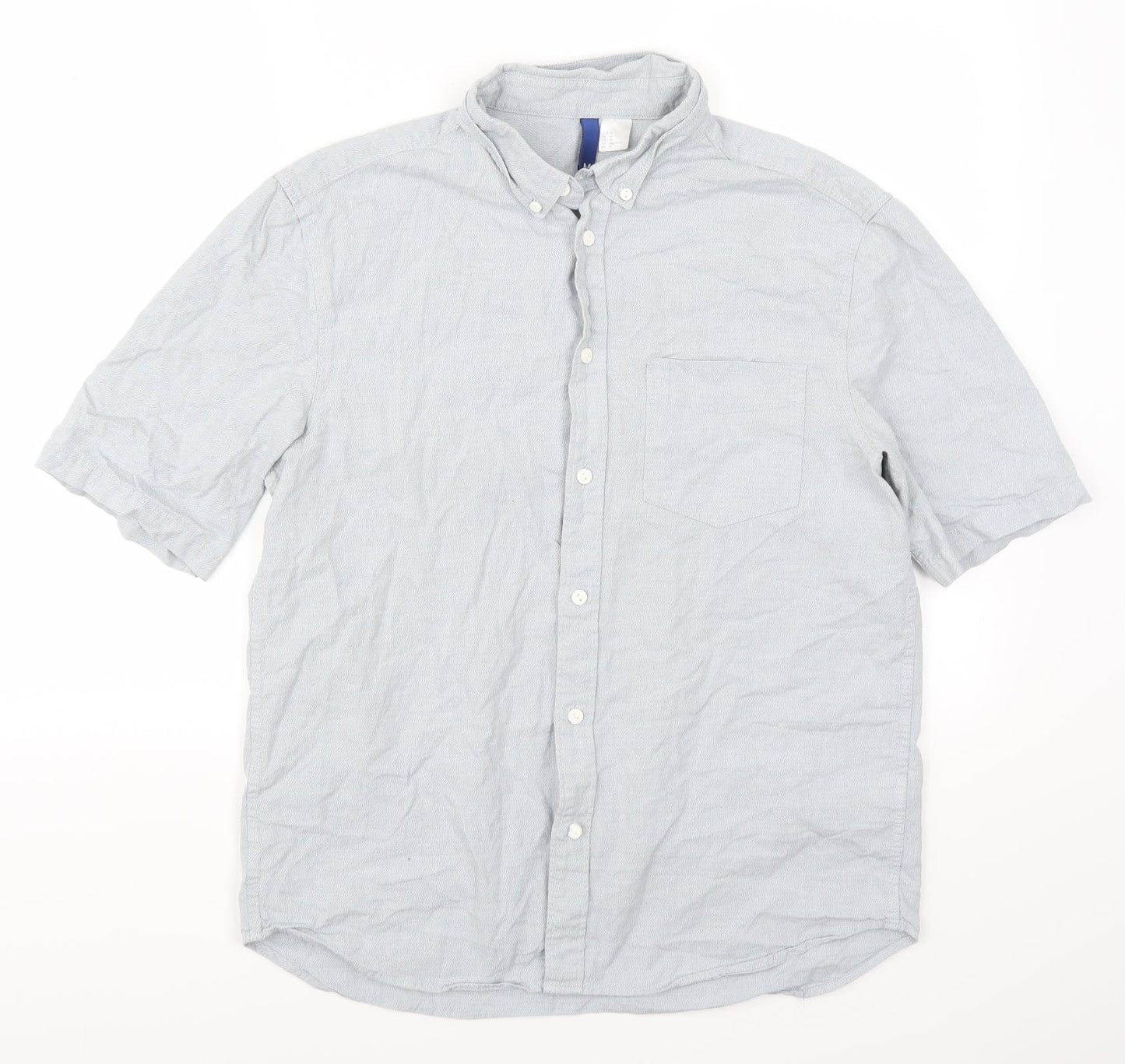 Mens UK Size M H&M Grey  Button-Up Short Sleeve Casual Shirt