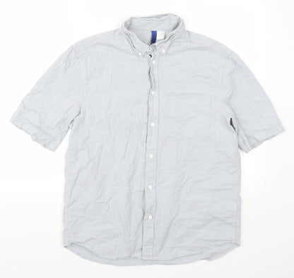 Mens UK Size M H&M Grey  Button-Up Short Sleeve Casual Shirt