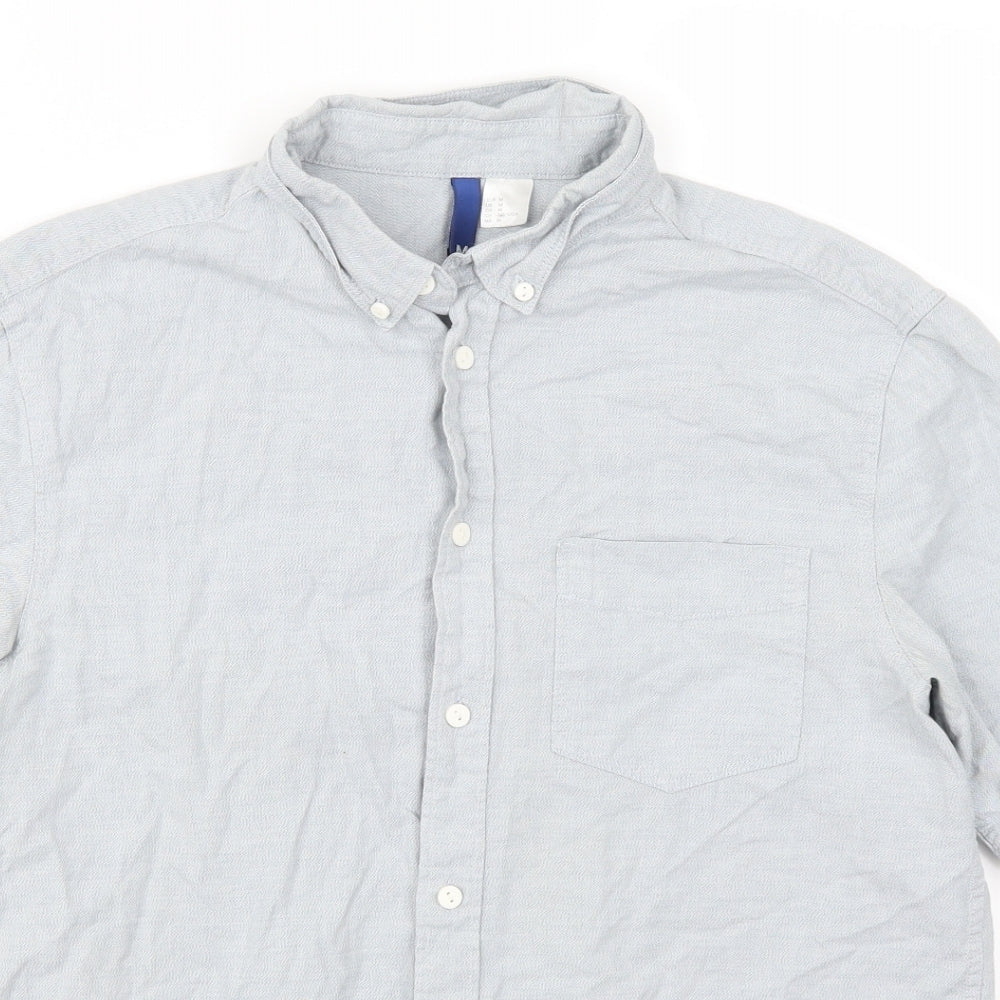 Mens UK Size M H&M Grey  Button-Up Short Sleeve Casual Shirt