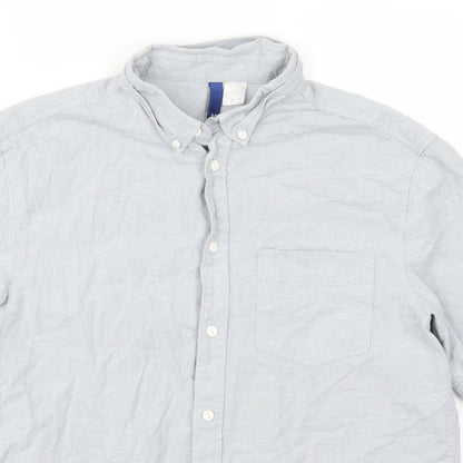 Mens UK Size M H&M Grey  Button-Up Short Sleeve Casual Shirt