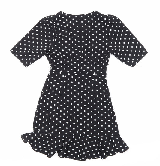 Pretty Little Thing Womens Black Polka Dot  A-Line  Size 2