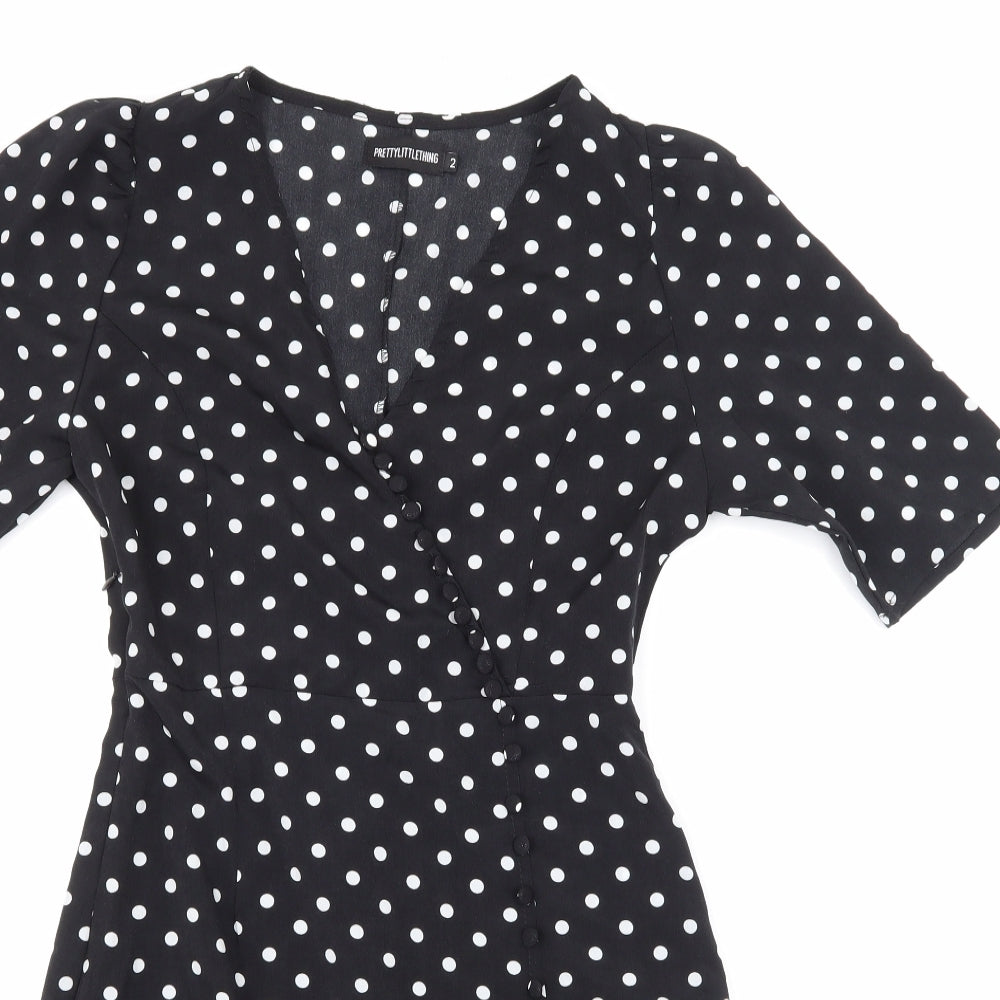 Pretty Little Thing Womens Black Polka Dot  A-Line  Size 2