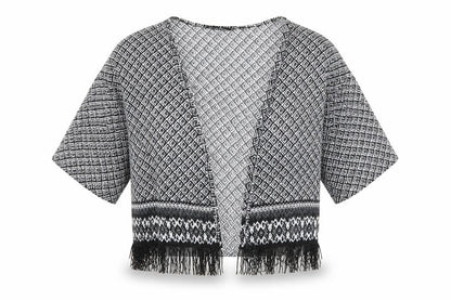 Front view of Candy Couture girls’ black geometric basic blouse, size 10-11, years