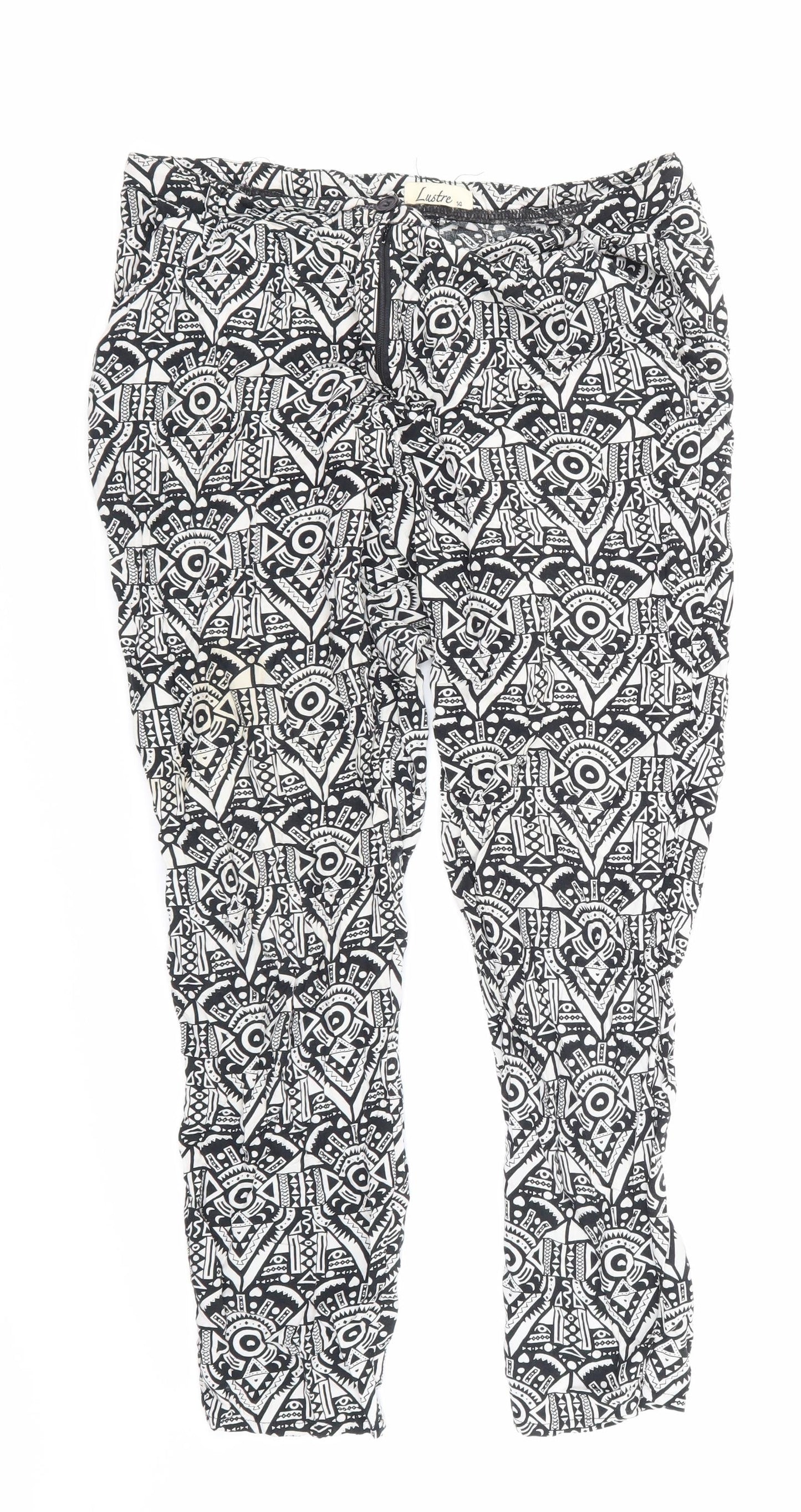 Lustre Womens Black Geometric  Trousers  Size 14 L24 in
