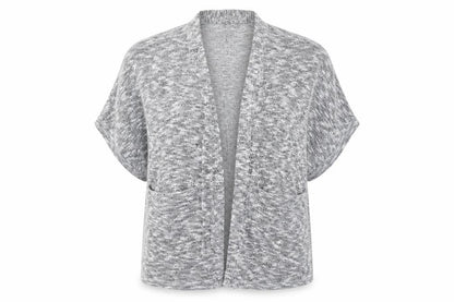 Front view of Innocence women’s grey knit cardigan jumper, size UK 12