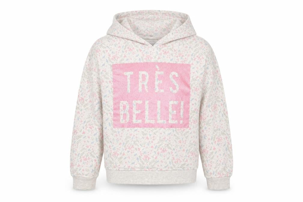 Front view of Primark girls’ grey floral pullover hoodie, size 7-8, years