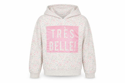 Front view of Primark girls’ grey floral pullover hoodie, size 7-8, years