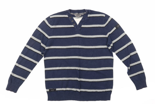 Dissident Mens Blue Striped  Pullover Jumper Size L