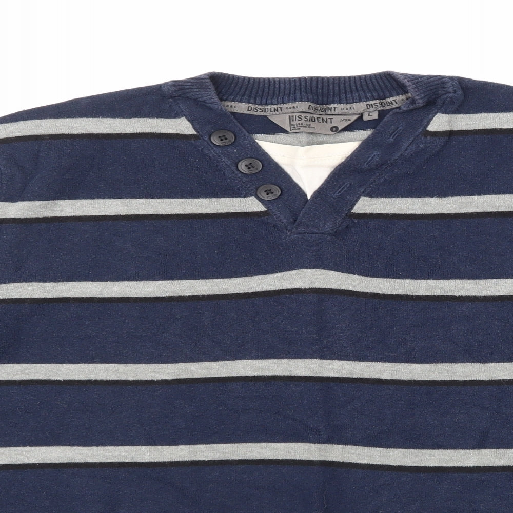 Dissident Mens Blue Striped  Pullover Jumper Size L