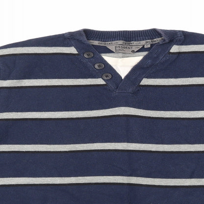Dissident Mens Blue Striped  Pullover Jumper Size L