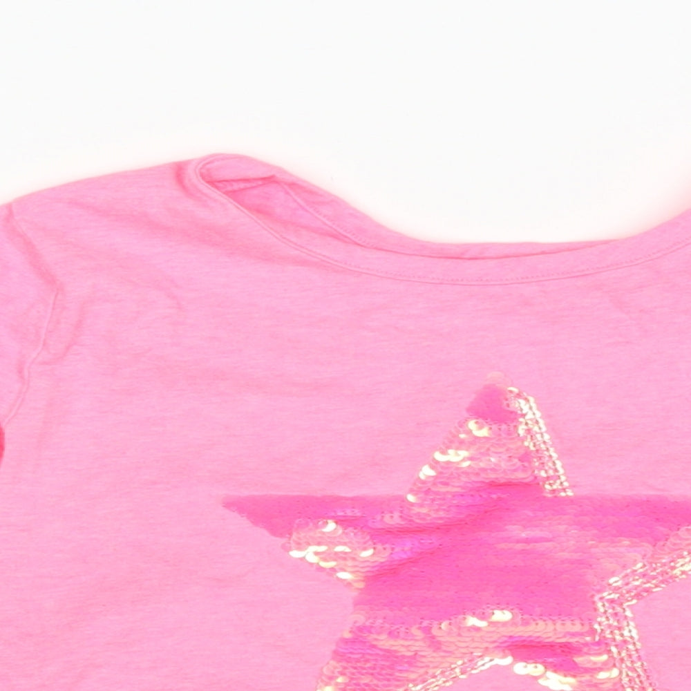 Close-up detail of George girls’ pink basic t-shirt, size 9-10, years