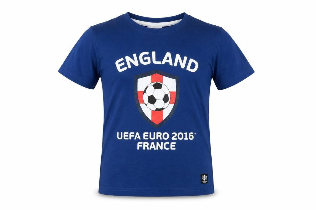 Front view of uefa boys’ blue basic t-shirt, size 9-10, years - england