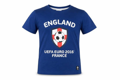 Front view of uefa boys’ blue basic t-shirt, size 9-10, years - england
