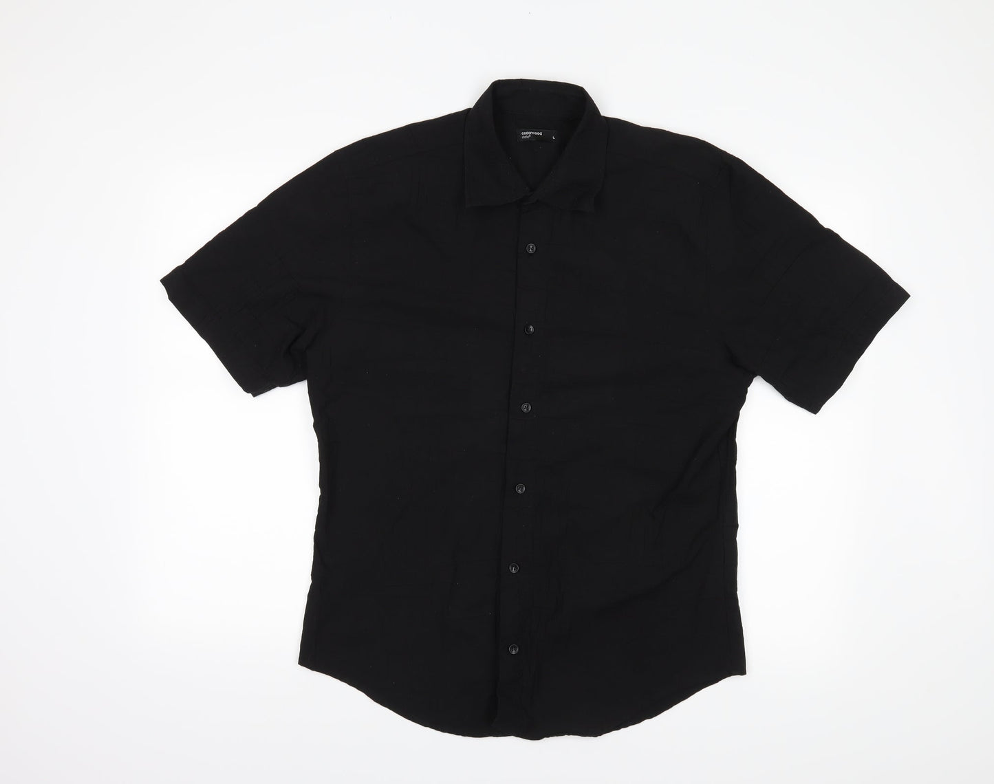 Mens UK Size L Cedar Wood State Black  Button-Up Short Sleeve Casual Shirt