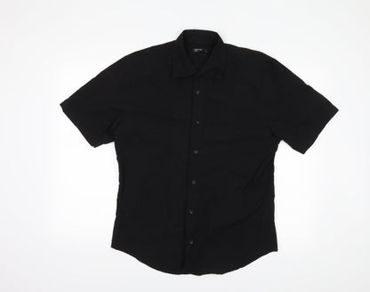 Mens UK Size L Cedar Wood State Black  Button-Up Short Sleeve Casual Shirt