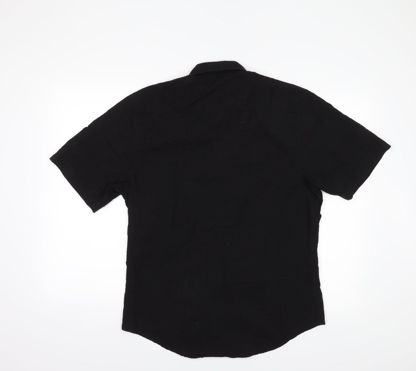 Mens UK Size L Cedar Wood State Black  Button-Up Short Sleeve Casual Shirt