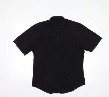 Mens UK Size L Cedar Wood State Black  Button-Up Short Sleeve Casual Shirt