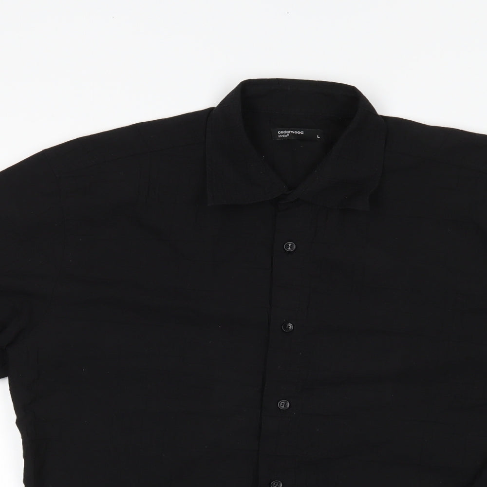 Mens UK Size L Cedar Wood State Black  Button-Up Short Sleeve Casual Shirt