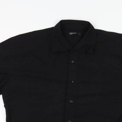 Mens UK Size L Cedar Wood State Black  Button-Up Short Sleeve Casual Shirt