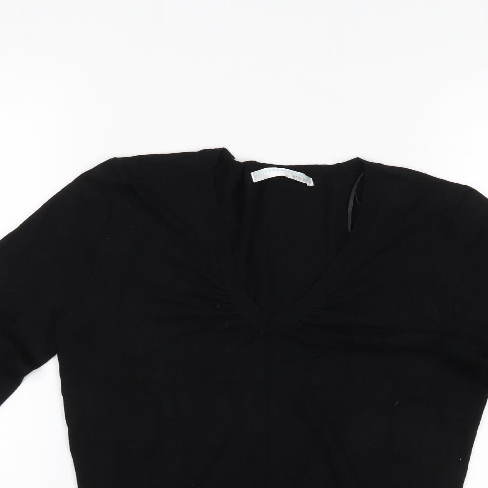 Close-up detail of AMARANTO women’s black jumper, size UK 10