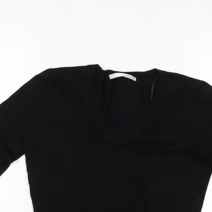 Close-up detail of AMARANTO women’s black jumper, size UK 10