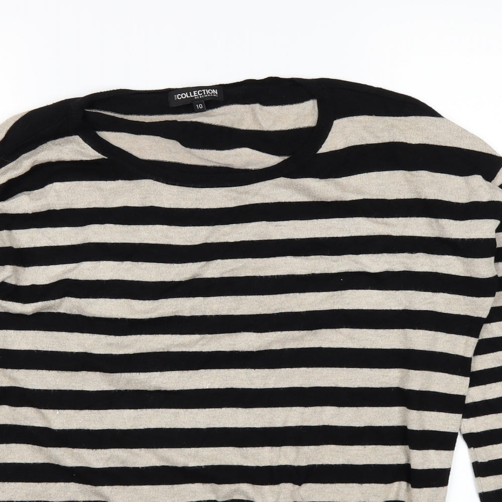 The Collection Womens White Striped  Basic T-Shirt Size 10