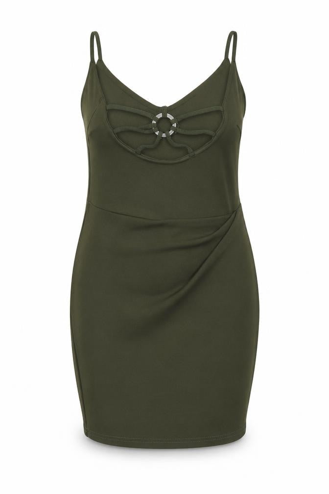 Front view of IX London women’s green pencil dress, size UK 14