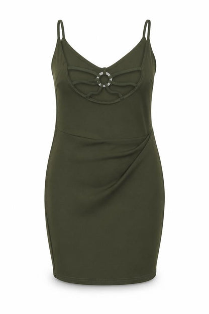 Front view of IX London women’s green pencil dress, size UK 14