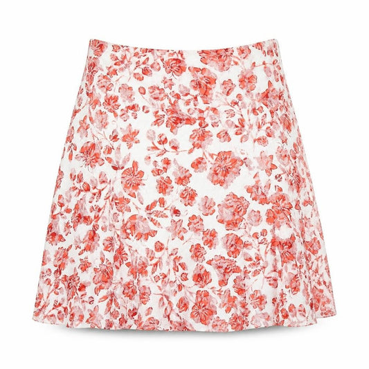 Front view of Saloos women’s red floral a-line skirt, size XL