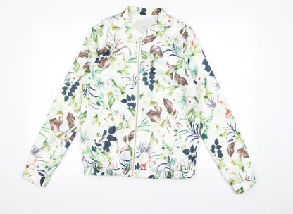 ICHI Womens White Floral  Jacket Coat Size S