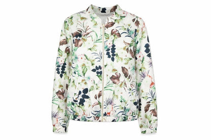 ICHI Womens White Floral  Jacket Coat Size S