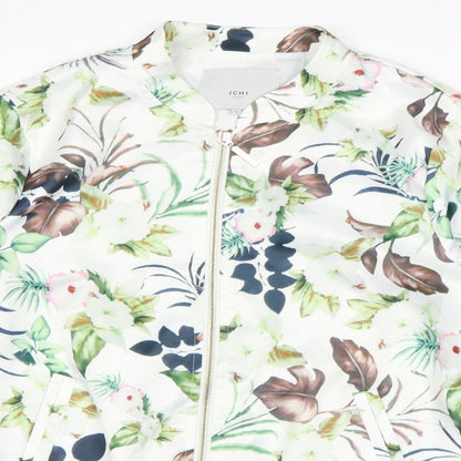 ICHI Womens White Floral  Jacket Coat Size S