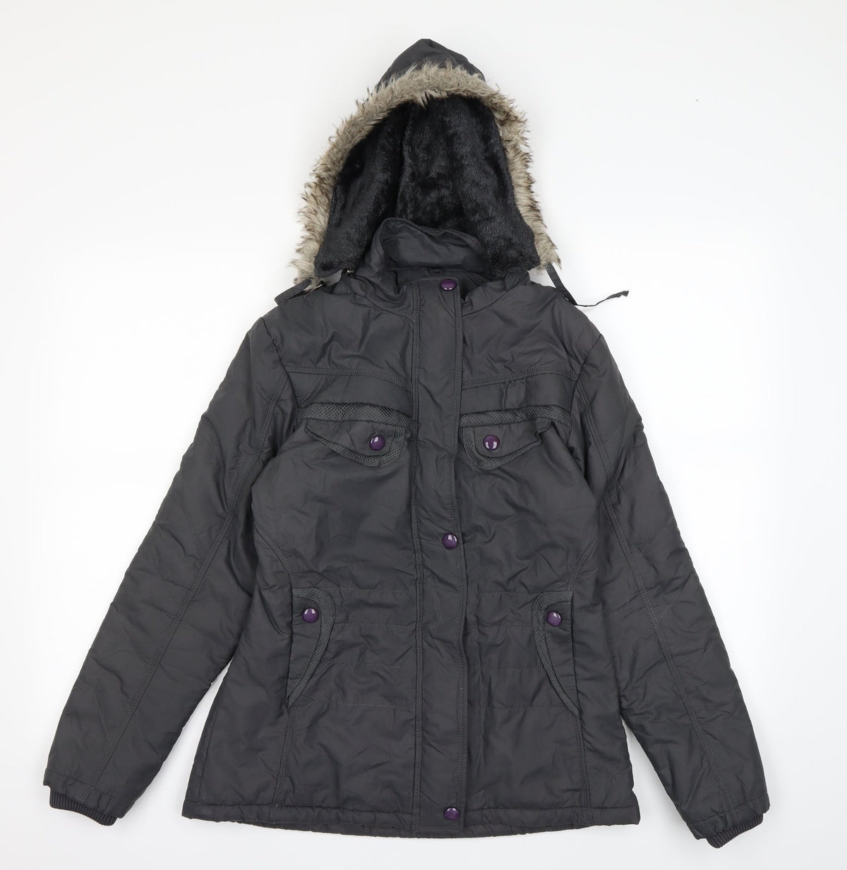 Front view of DGN women’s grey jacket coat, size M