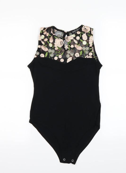 Select Womens Black Floral  Bodysuit One-Piece Size 8