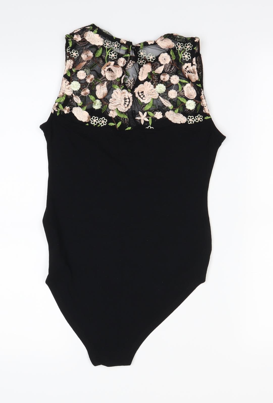 Select Womens Black Floral  Bodysuit One-Piece Size 8