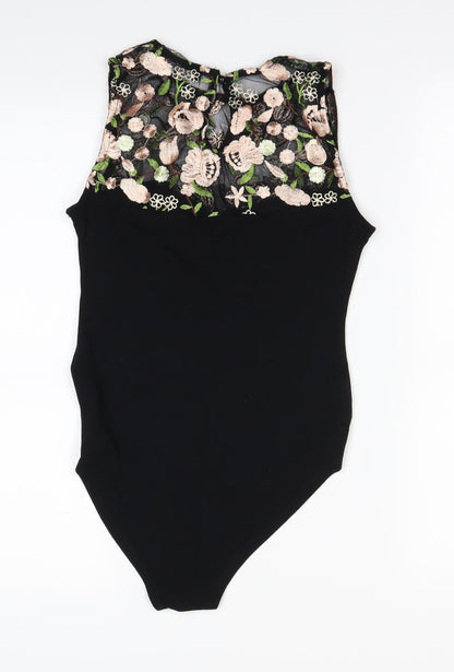 Select Womens Black Floral  Bodysuit One-Piece Size 8