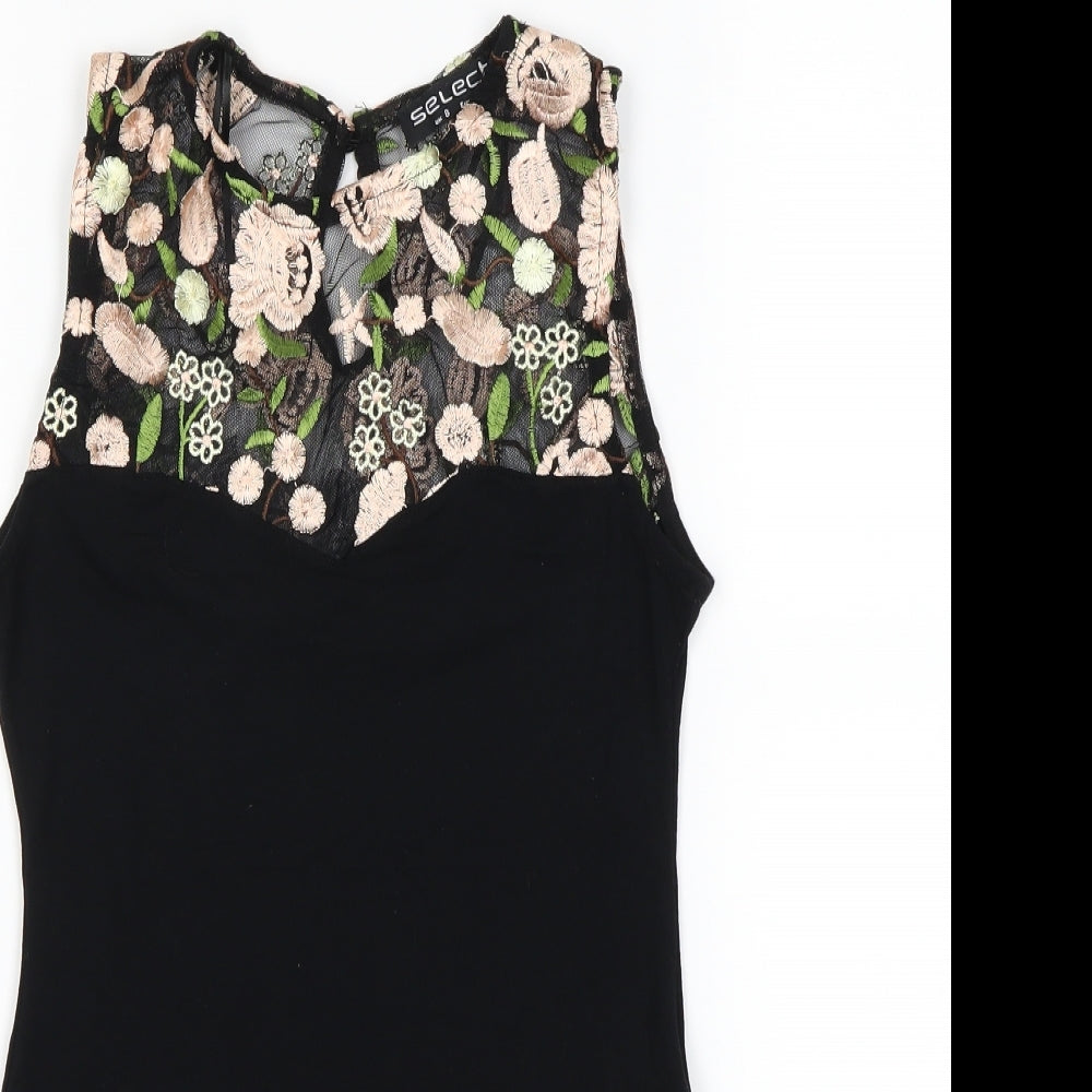 Select Womens Black Floral  Bodysuit One-Piece Size 8