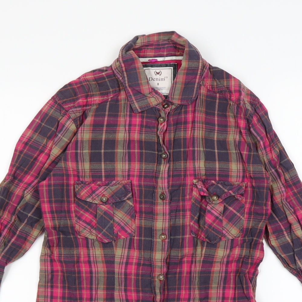 Close-up detail of Denim women’s multicoloured check basic button-up, size UK 8