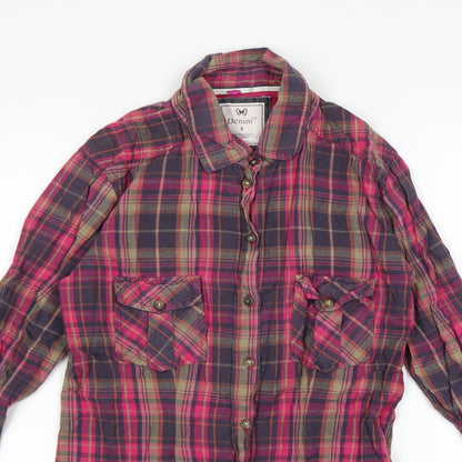 Close-up detail of Denim women’s multicoloured check basic button-up, size UK 8