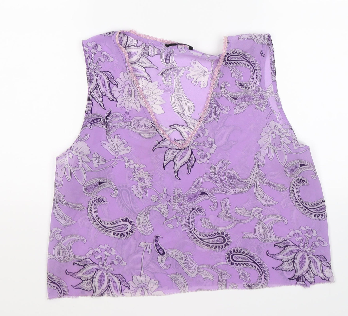 CCDK Womens Purple Paisley Chiffon Cropped Tank Size 16