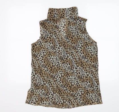jkla Womens Brown Animal Print Chiffon Tunic Blouse Size S  - leopard print