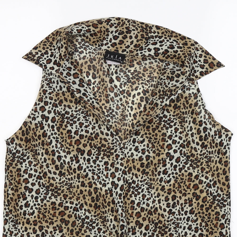jkla Womens Brown Animal Print Chiffon Tunic Blouse Size S  - leopard print