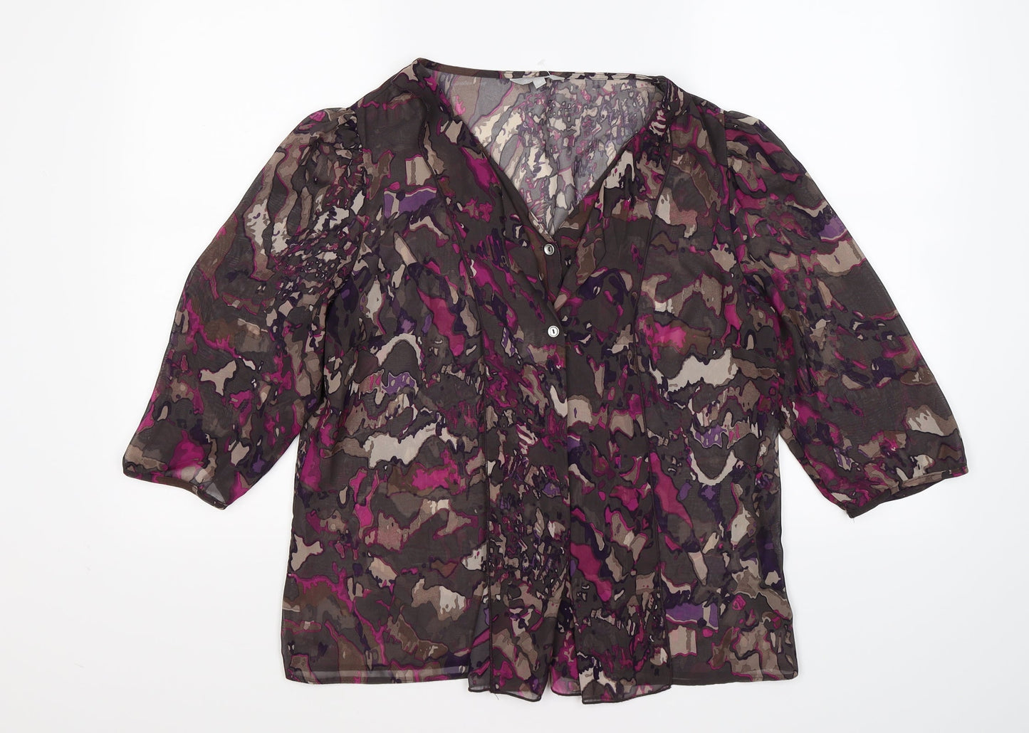 Per Una Womens Purple Floral Chiffon Basic Blouse Size 12  - ruffle front