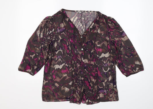 Per Una Womens Purple Floral Chiffon Basic Blouse Size 12  - ruffle front