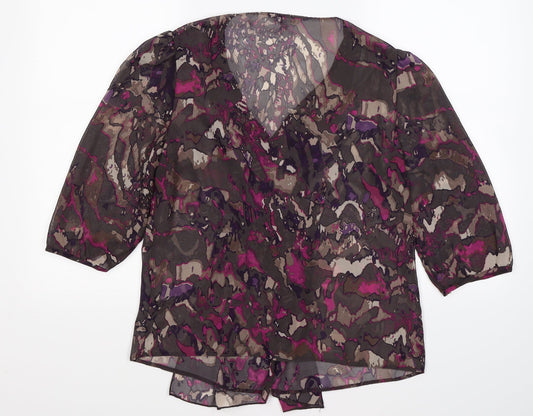 Per Una Womens Purple Floral Chiffon Basic Blouse Size 12  - ruffle front